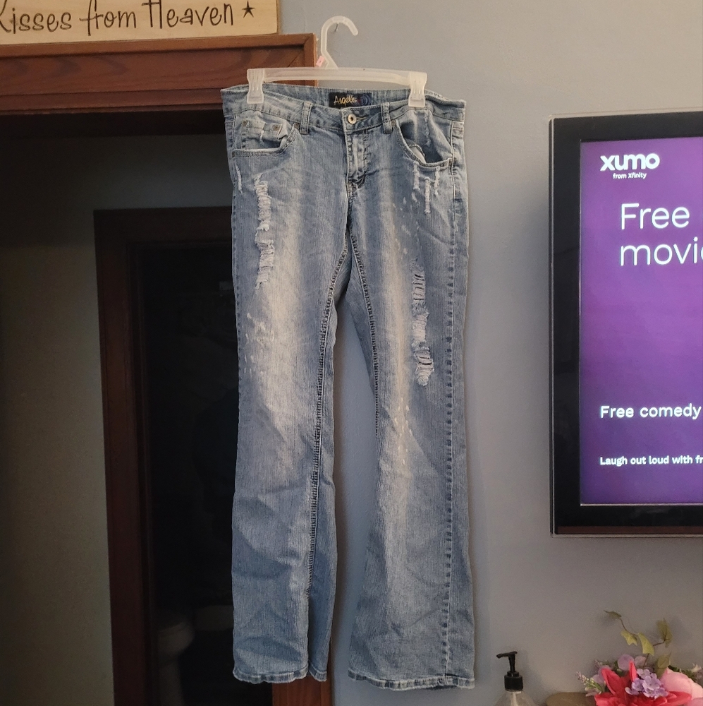 Y2K Light Blue Distressed Low-Rise Flared Jeans
